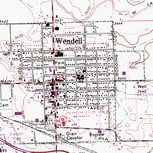 Topographic Map of Wendell Police Department, ID