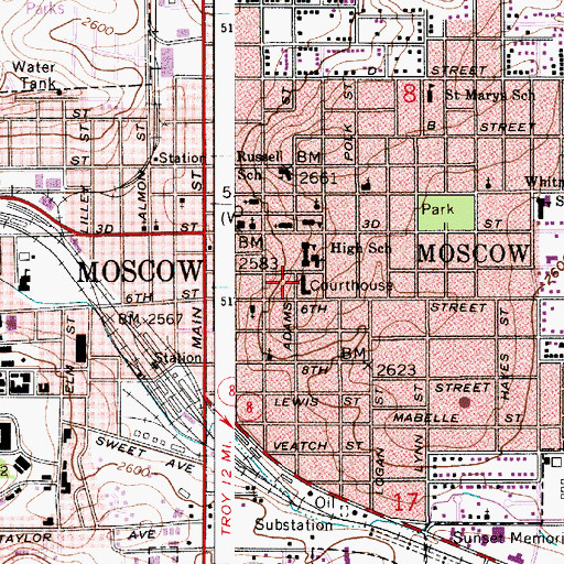 Topographic Map of Latah County Sheriff's Office, ID