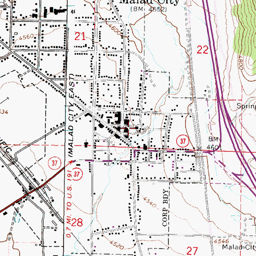 Topographic Map of Malad City Police Department, ID