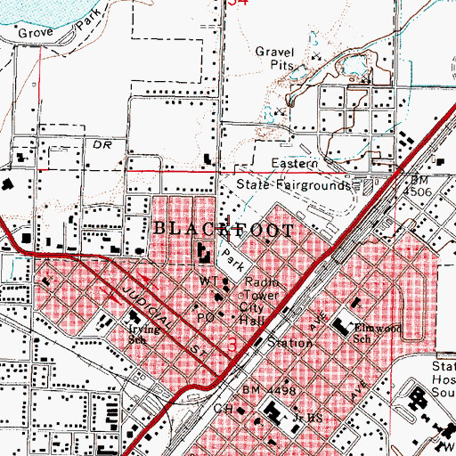 Topographic Map of Bingham County Sheriff's Office, ID