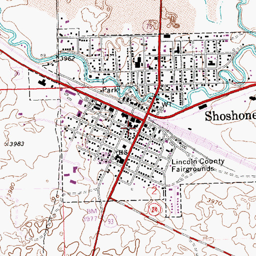 Topographic Map of Shoshone Police Department, ID