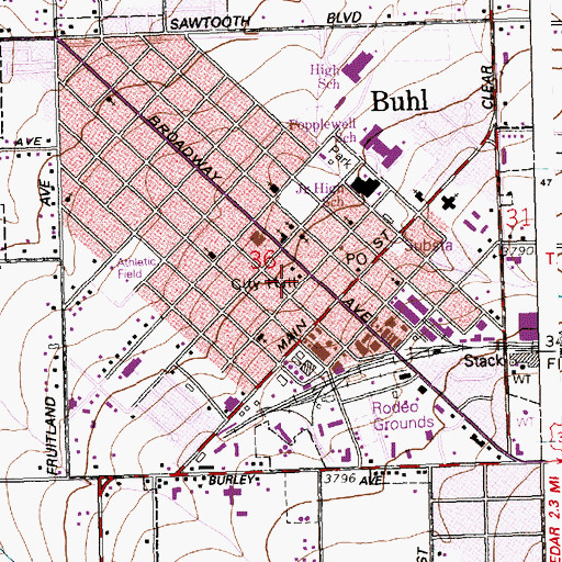 Topographic Map of Buhl City Police Department, ID