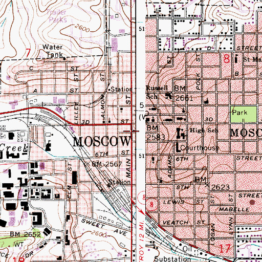 Topographic Map of Moscow Police Department, ID