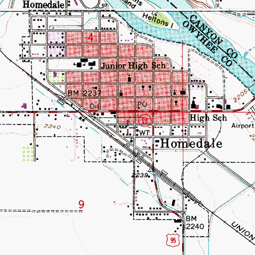 Topographic Map of Homedale Police Department, ID