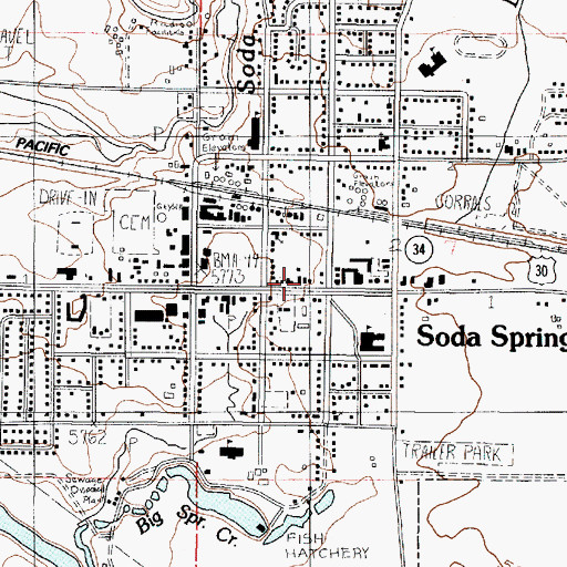 Topographic Map of Soda Springs Police Department, ID
