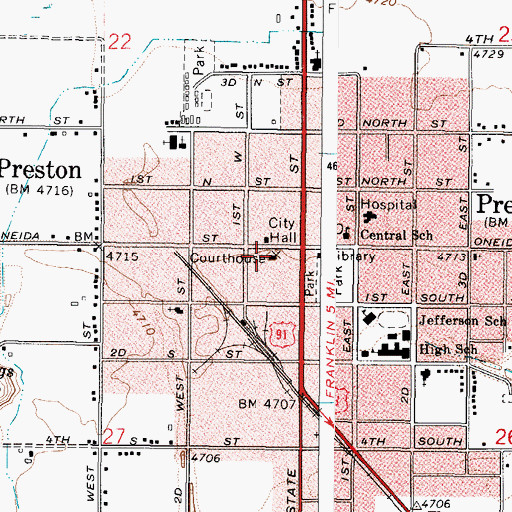 Topographic Map of Franklin County Sheriff's Department, ID