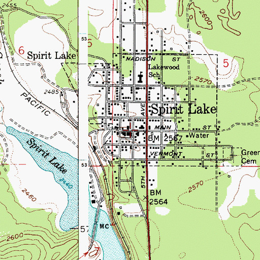 Topographic Map of Spirit Lake Police Department, ID