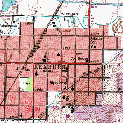 Topographic Map of Rexburg Police Department, ID