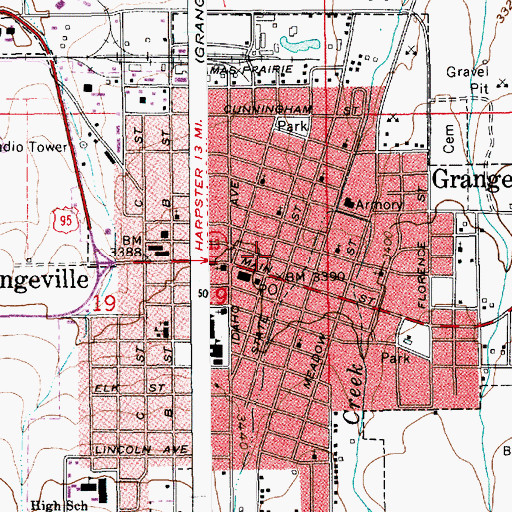 Topographic Map of Grangeville Police Department, ID