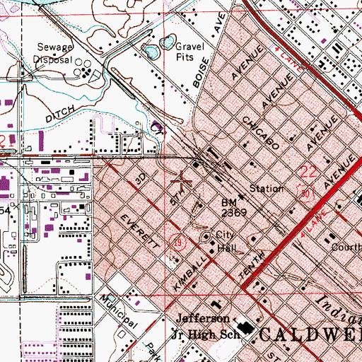 Topographic Map of Caldwell Police Department, ID