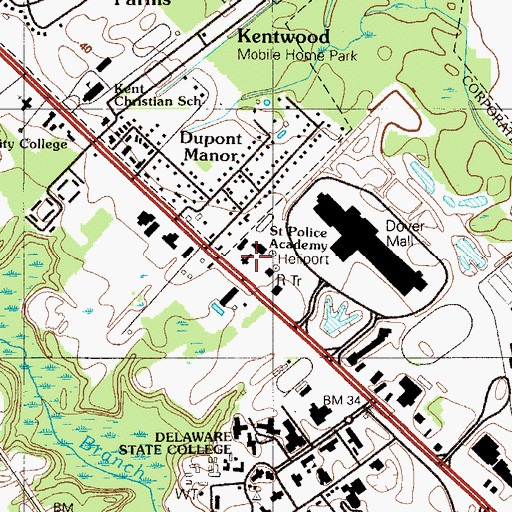 Topographic Map of Delaware State Police Headquarters, DE