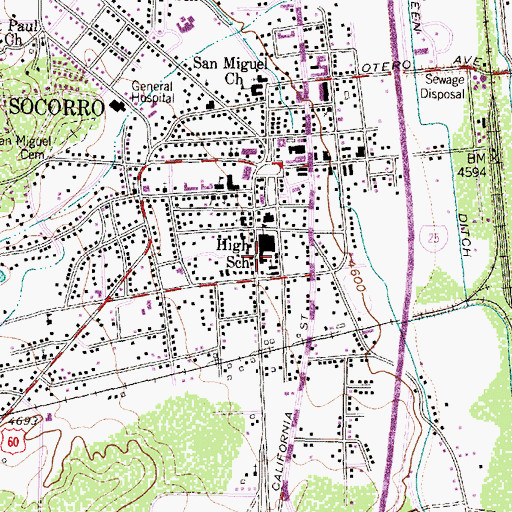 Topographic Map of Socorro Police Department, NM