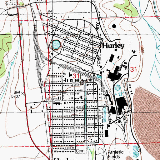 Topographic Map of Hurley Town Police Department, NM