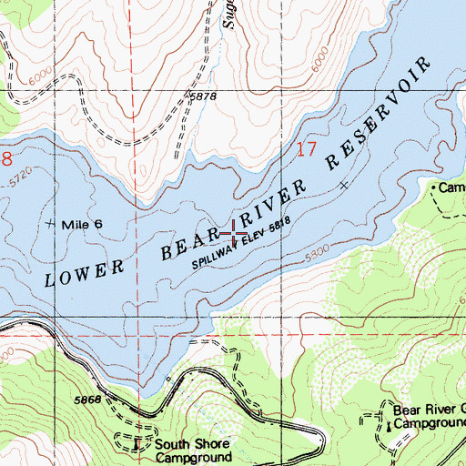 Topographic Map of Lower Bear River Reservoir, CA