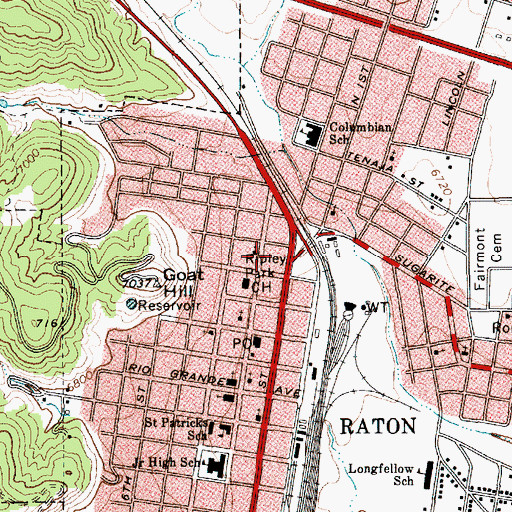 Topographic Map of Raton City Police Department, NM