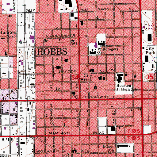 Topographic Map of Hobbs Police Department, NM