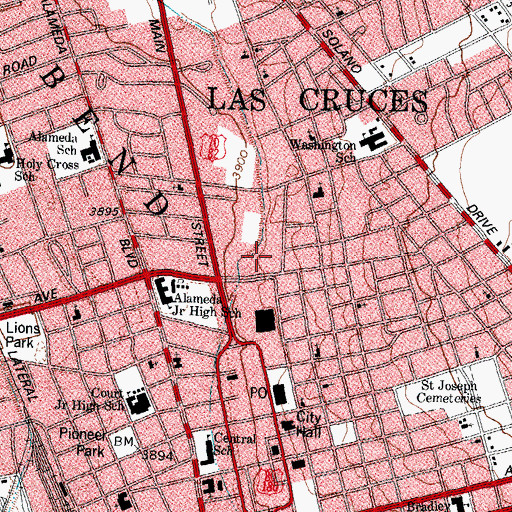 Topographic Map of Las Cruces Police Department, NM