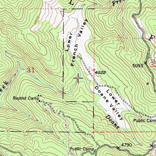 Topographic Map of Lower Doane Valley, CA