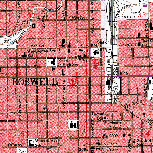 Topographic Map of Roswell Police Department, NM
