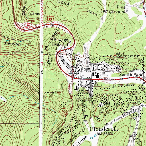 Topographic Map of Cloudcroft Police Department, NM