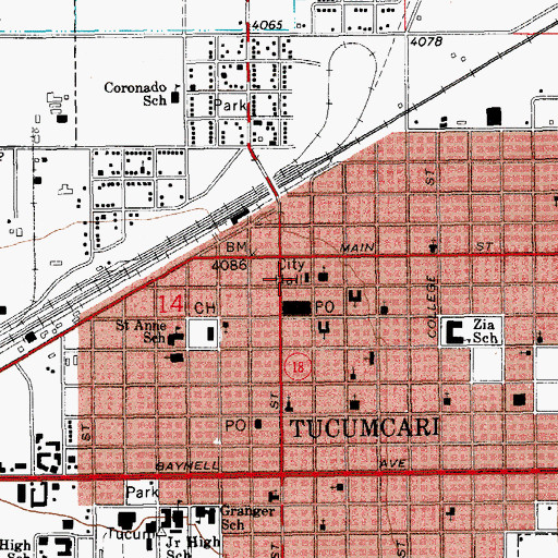 Topographic Map of Tucumcari Police Department, NM