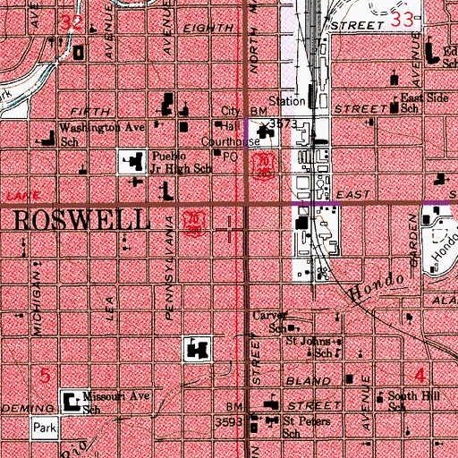 Topographic Map of Dexter Police Department, NM