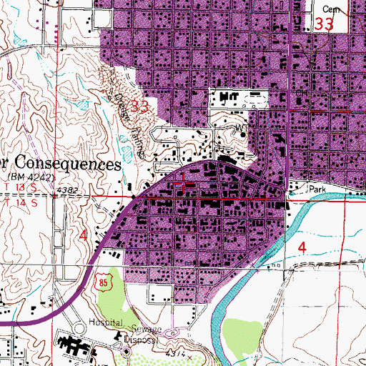 Topographic Map of Truth or Consequences Police Department, NM