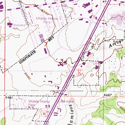 Topographic Map of New Mexico State Police District 1 Santa Fe, NM