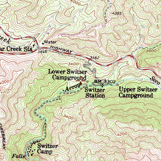 Topographic Map of Lower Switzer Campground, CA