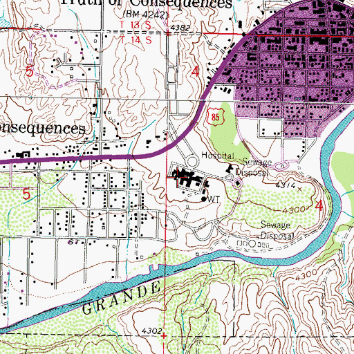Topographic Map of New Mexico State Police District 11 Truth or Consequences, NM