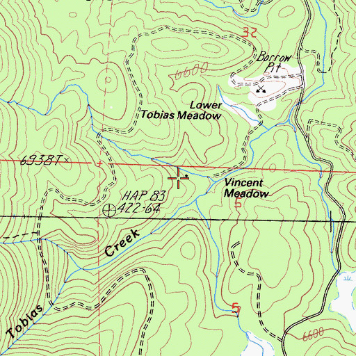 Topographic Map of Lower Tobias Meadow, CA