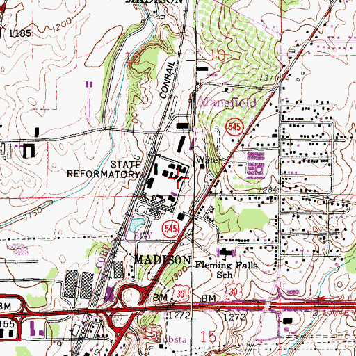 Topographic Map of Richland Correctional Institution, OH