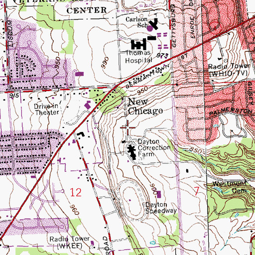 Topographic Map of Dayton Correctional Institution, OH