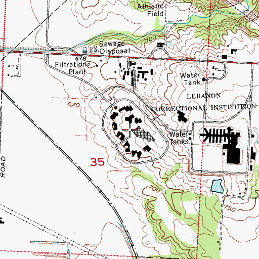 Topographic Map of Warren Correctional Institution, OH