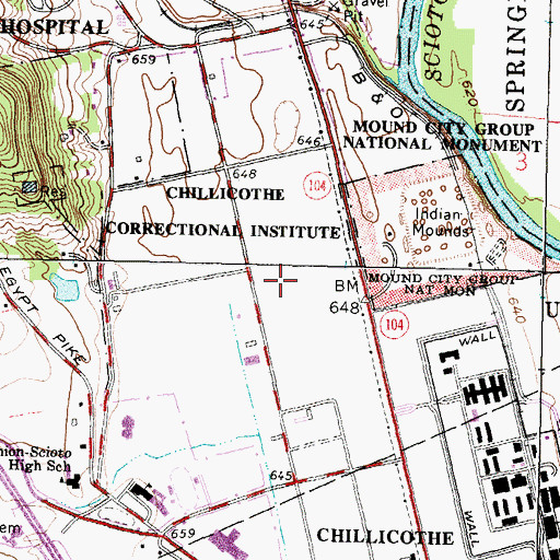 Topographic Map of Ross Correctional Institution, OH