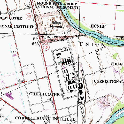 Topographic Map of Chillicothe Correctional Institution, OH