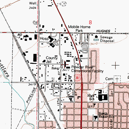 Topographic Map of Powder River Correctional Facility, OR