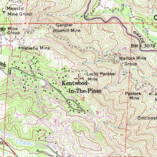 Topographic Map of Lucky Pardner Mine, CA