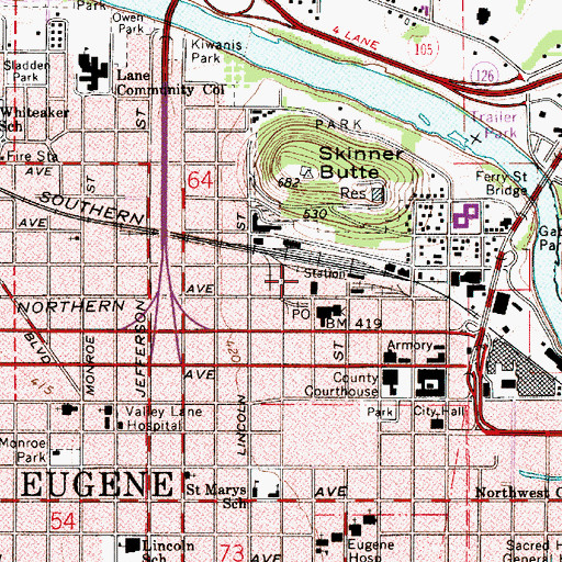 Topographic Map of Lane County Jail, OR