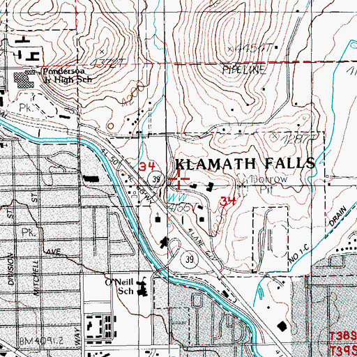 Topographic Map of Klamath County Jail, OR