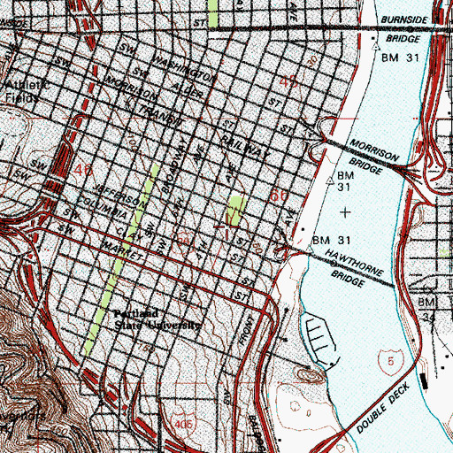 Topographic Map of Multnomah County Justice Center Jail, OR