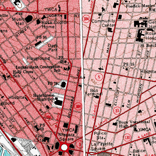 Topographic Map of Huyler Building, NY