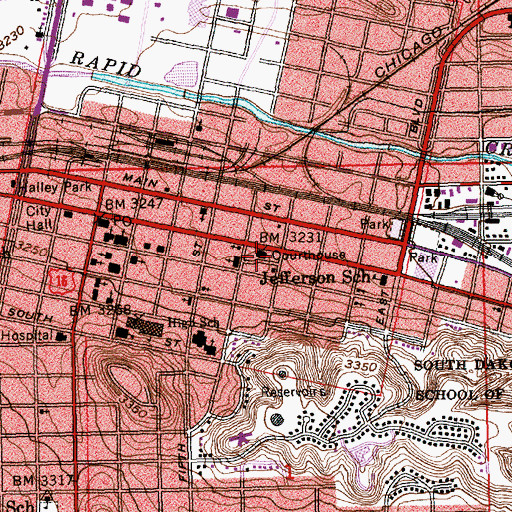 Topographic Map of Pennington County Courthouse, SD