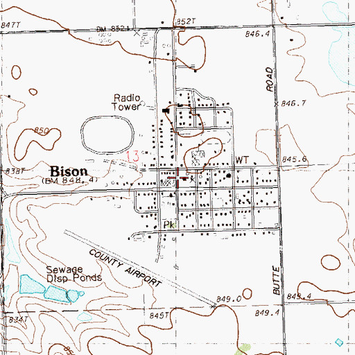 Topographic Map of Perkins County Courthouse, SD