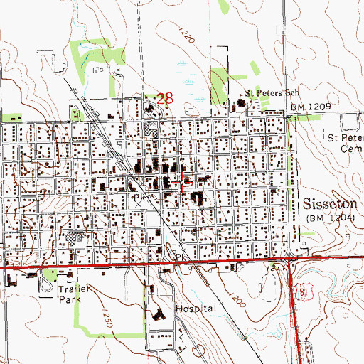 Topographic Map of Roberts County Courthouse, SD