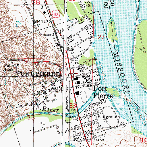 Topographic Map of Stanley County Courthouse, SD