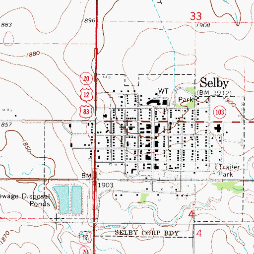Topographic Map of Walworth County Courthouse, SD