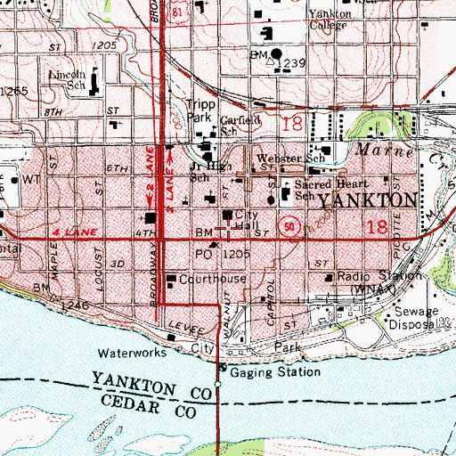 Topographic Map of Yankton County Courthouse, SD