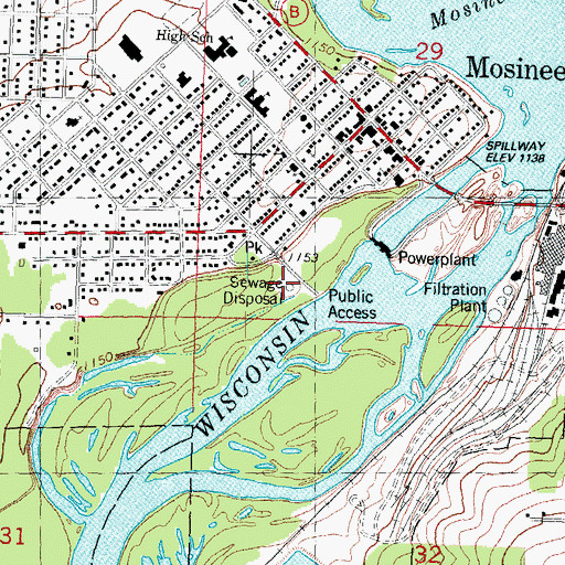 Topographic Map of Mosinee Wastewater Treatment Plant, WI