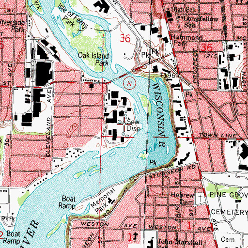 Topographic Map of Wausau City Wastewater Treatment Plant, WI